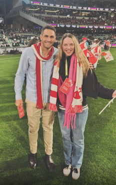 Kathleen Millar Sydney photographed with AFL player Josh Kennedy pitchside 13 June 2026